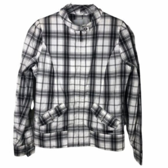 NWT WESC Black & White Long Sleeves Plaid Pattern Bomber Jacket Size Small - Picture 3 of 11